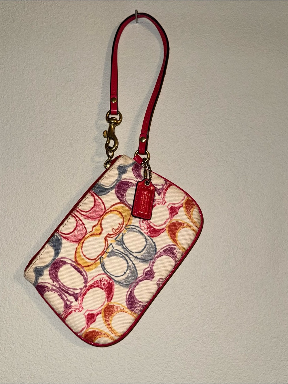 Vintage Coach Hampton Scribble Multicolor Canvas Wristlet Y2K
